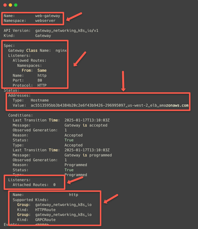 the detailed information of the the kubernetes gateway api gateway resource